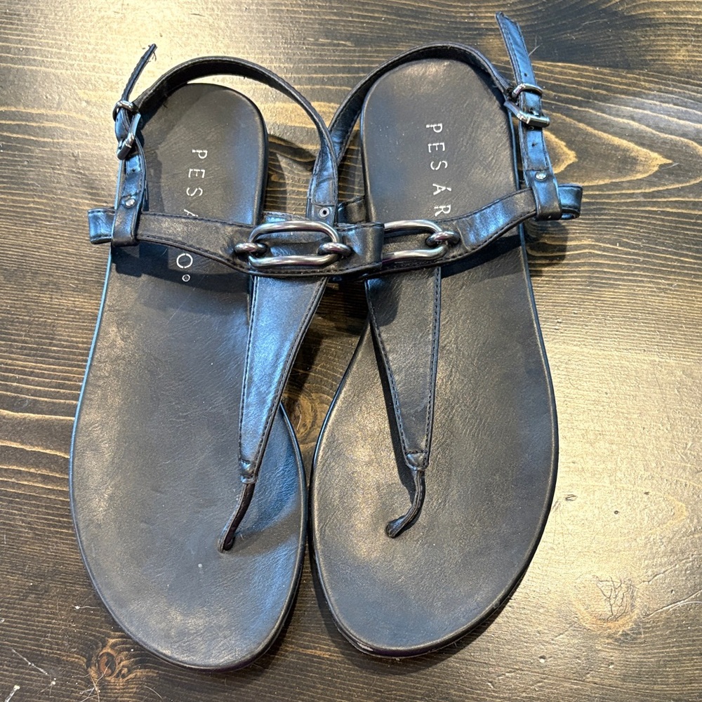 Pesaro Black Leather Sandals